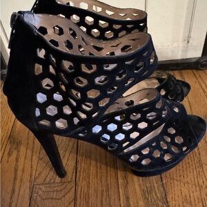 Pelle Moda Black Hex Cutout High Heel Sandals
